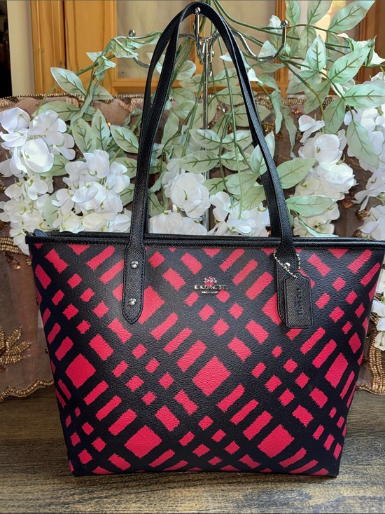 Coach Handbags - Coach Women's Black & Red Patterned Tote Bag